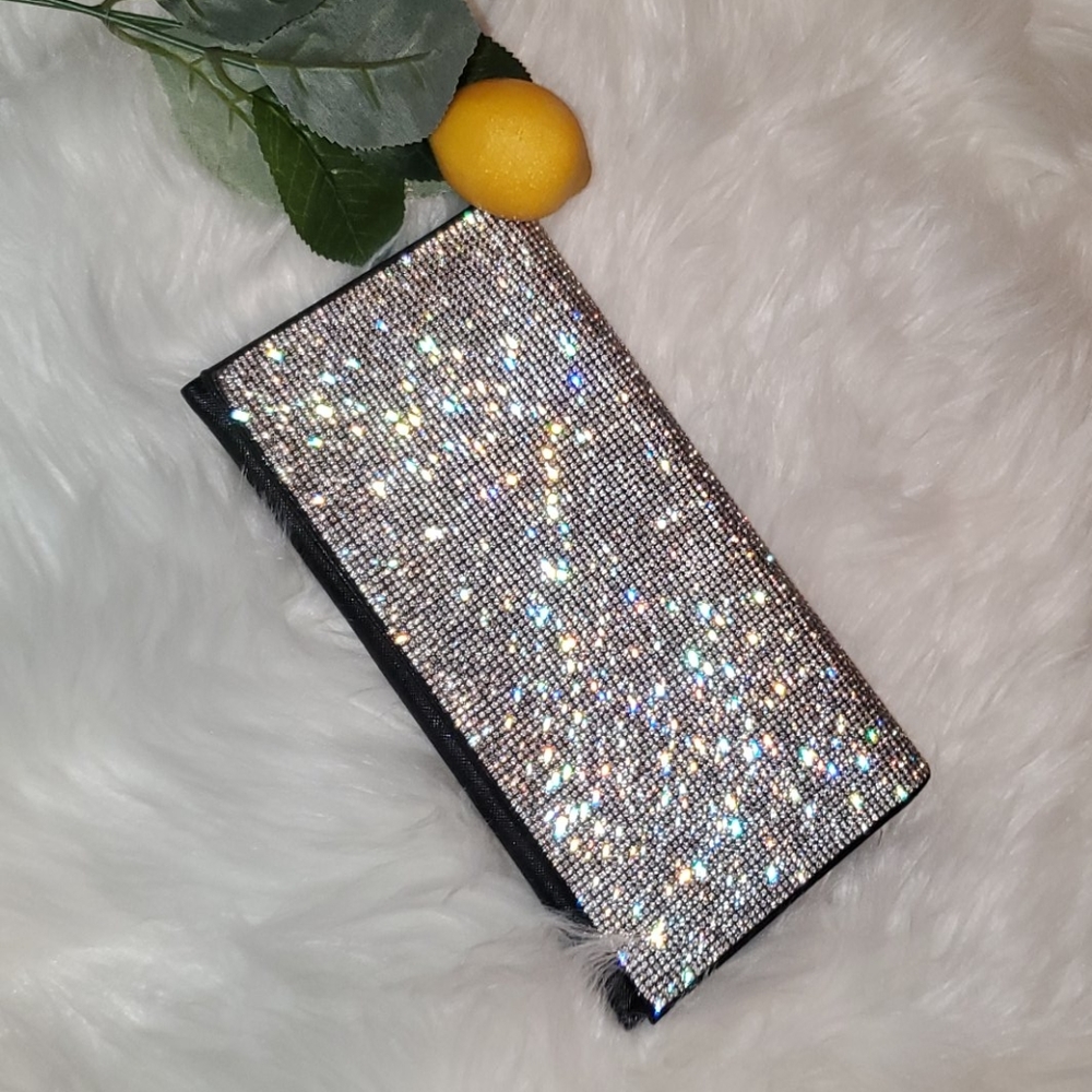 Black clutch with rhinestones